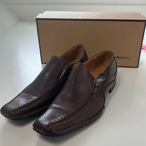 Santoni Sz 10 Brown Leather Pointed Slip On Loafer Style Shoe